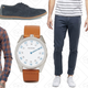 ASOS Skinny Buffalo Plaid Shirt, $17 | Nixon Genesis Leather Watch, $144 | Frank Wright Woking Derby Shoes, $57 | ASOS Skinny Ankle Grazer Jeans, $23 | ASOS Bomber With Wash & MA1 Pocket, $31